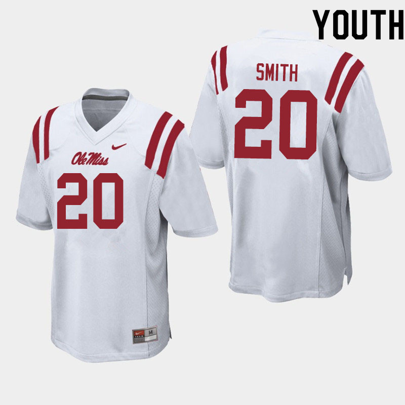 Youth #20 Keidron Smith Ole Miss Rebels College Football Jerseys Sale-White - Click Image to Close